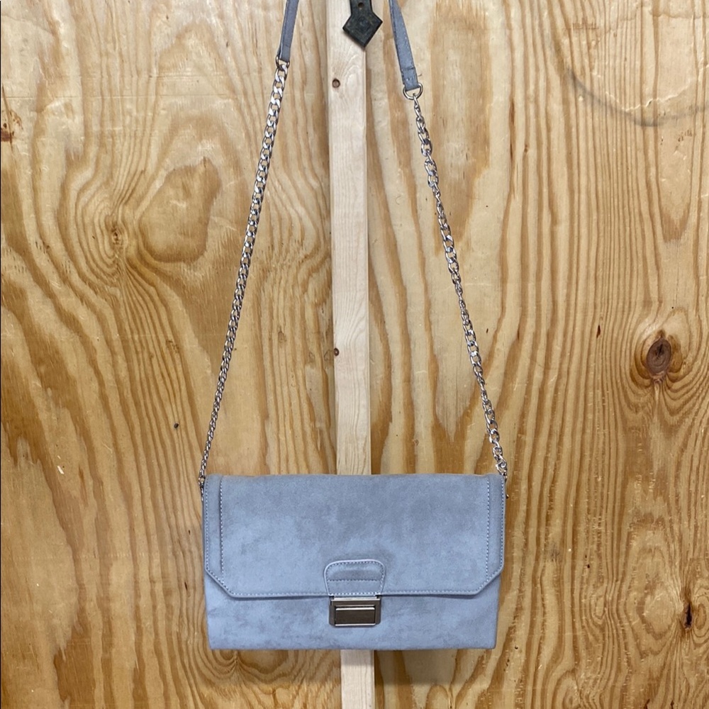 Suede clutch cross body or shoulder bag grey